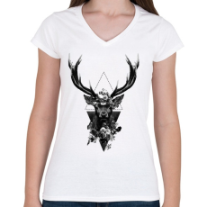 PRINTFASHION szarvas minta - Női V-nyakú póló - Fehér