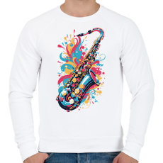 PRINTFASHION Szaxofon - Férfi pulóver - Fehér