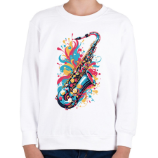 PRINTFASHION Szaxofon - Gyerek pulóver - Fehér gyerek pulóver, kardigán