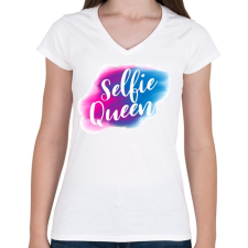 PRINTFASHION Szelfi Királynő - Női V-nyakú póló - Fehér női póló