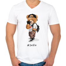 PRINTFASHION Szelfi maci - Férfi V-nyakú póló - Fehér férfi póló