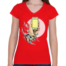 PRINTFASHION Szelfi - Női V-nyakú póló - Piros