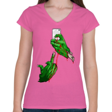 PRINTFASHION Szelfi - Női V-nyakú póló - Rózsaszín