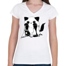 PRINTFASHION Szellem cica - Női V-nyakú póló - Fehér