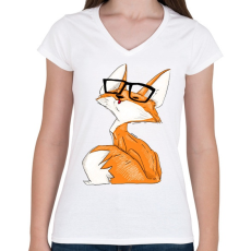 PRINTFASHION szemcsis róka - Női V-nyakú póló - Fehér