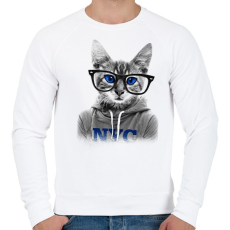 PRINTFASHION Szemüveges Macska - Férfi pulóver - Fehér