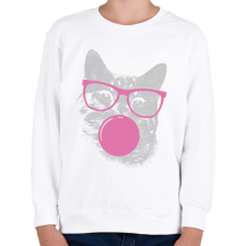 PRINTFASHION Szemüveges macska - Gyerek pulóver - Fehér gyerek pulóver, kardigán