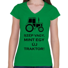 PRINTFASHION szep mint egy uj traktor - Női V-nyakú póló - Zöld női póló