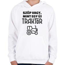 PRINTFASHION Szép vagy, mint egy új traktor - Gyerek kapucnis pulóver - Fehér gyerek pulóver, kardigán