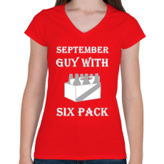 PRINTFASHION Szeptemberben született kockás hasú 2 - Női V-nyakú póló - Piros