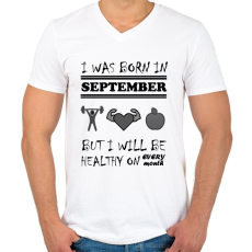 PRINTFASHION Szeptemberben születtem de minden hónapban egészségesen élek - Férfi V-nyakú póló - Fehér