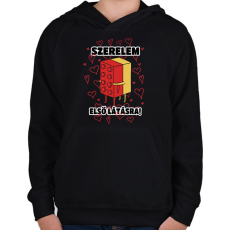 PRINTFASHION Szerelem első látásra - Gyerek kapucnis pulóver - Fekete