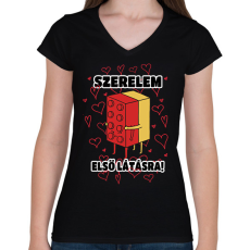 PRINTFASHION Szerelem első látásra - Női V-nyakú póló - Fekete