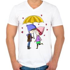 PRINTFASHION szerelem, esernyő - Férfi V-nyakú póló - Fehér