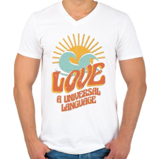 PRINTFASHION Szerelem nyelv - Love is universal  - Férfi V-nyakú póló - Fehér férfi póló