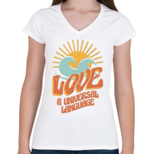 PRINTFASHION Szerelem nyelv - Love is universal  - Női V-nyakú póló - Fehér női póló