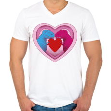 PRINTFASHION Szerelmes dínók - Férfi V-nyakú póló - Fehér