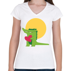 PRINTFASHION Szerelmes krokodil - Női V-nyakú póló - Fehér