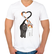 PRINTFASHION Szerelmes macskák - Férfi V-nyakú póló - Fehér