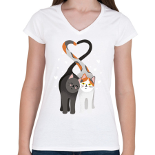 PRINTFASHION Szerelmes macskák - Női V-nyakú póló - Fehér női póló