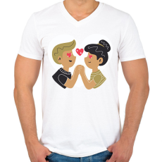 PRINTFASHION Szerelmes pár - Férfi V-nyakú póló - Fehér