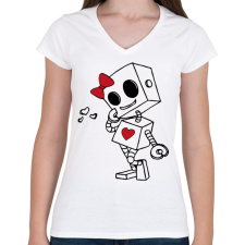 PRINTFASHION Szerelmes robot - női - Női V-nyakú póló - Fehér női póló