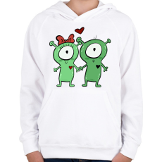 PRINTFASHION Szerelmes ufók - Gyerek kapucnis pulóver - Fehér