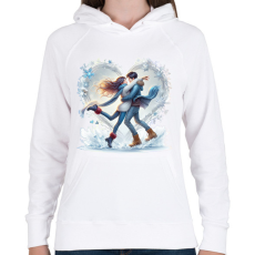 PRINTFASHION Szerelmespár télen - Női kapucnis pulóver - Fehér