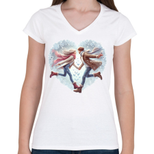 PRINTFASHION Szerelmespár télen - Női V-nyakú póló - Fehér női póló