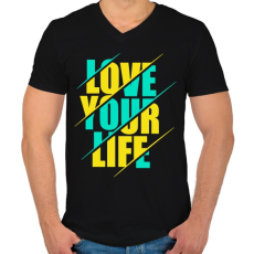 PRINTFASHION Szeresd az életed - Férfi V-nyakú póló - Fekete