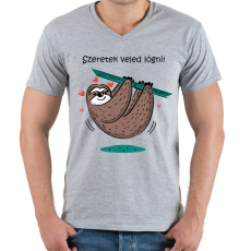 PRINTFASHION Szeretek veled lógni - Férfi V-nyakú póló - Sport szürke