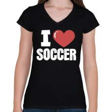 PRINTFASHION Szeretem a focit - Női V-nyakú póló - Fekete