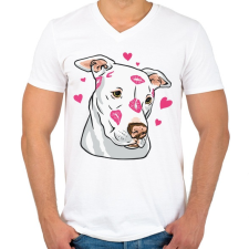 PRINTFASHION Szeretem a kutyám Pitt bull - Férfi V-nyakú póló - Fehér férfi póló