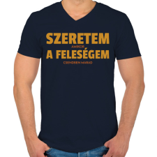 PRINTFASHION Szeretem, amikor a feleségem csendben marad - Férfi V-nyakú póló - Sötétkék férfi póló