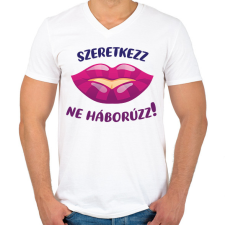 PRINTFASHION Szeretkezz, ne háborúzz!  - Férfi V-nyakú póló - Fehér férfi póló
