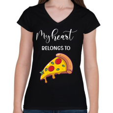 PRINTFASHION Szeretlek Pizza - Női V-nyakú póló - Fekete
