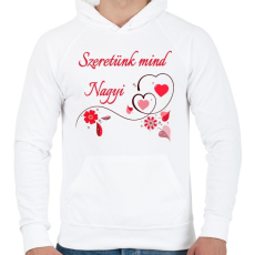 PRINTFASHION Szeretünk mind Nagyi - Férfi kapucnis pulóver - Fehér