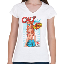 PRINTFASHION Szexi csaj - Női V-nyakú póló - Fehér női póló