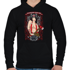 PRINTFASHION Szexi tűzoltó csaj - Férfi kapucnis pulóver - Fekete férfi pulóver, kardigán