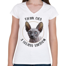 PRINTFASHION Szfinx cica - Legjobb barát - Női V-nyakú póló - Fehér női póló