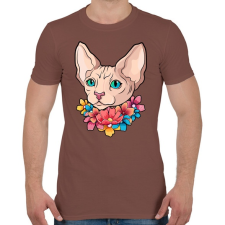 PRINTFASHION Szfinx cica virágokkal - Férfi póló - Mogyoróbarna férfi póló