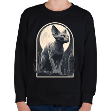 PRINTFASHION Szfinx macska és a hold - Gyerek pulóver - Fekete gyerek pulóver, kardigán