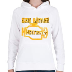 PRINTFASHION Szia Bátyus! Helyzet? (Check Engine) - Női kapucnis pulóver - Fehér