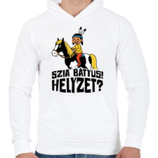 PRINTFASHION Szia Bátyus! Helyzet?  - Férfi kapucnis pulóver - Fehér férfi pulóver, kardigán