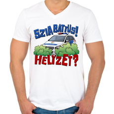 PRINTFASHION Szia Bátyus! Helyzet? - Férfi V-nyakú póló - Fehér