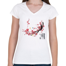 PRINTFASHION szilvavirág - Női V-nyakú póló - Fehér női póló