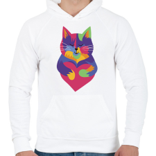 PRINTFASHION Színes cica - Férfi kapucnis pulóver - Fehér férfi pulóver, kardigán