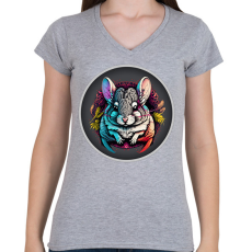 PRINTFASHION Színes csincsilla - Női V-nyakú póló - Sport szürke