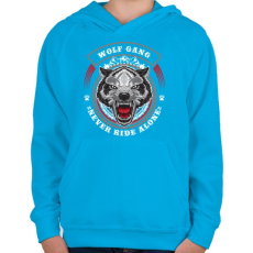 PRINTFASHION Színes farkascsapat - Gyerek kapucnis pulóver - Azúrkék
