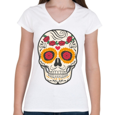 PRINTFASHION Színes halálfej - Női V-nyakú póló - Fehér női póló